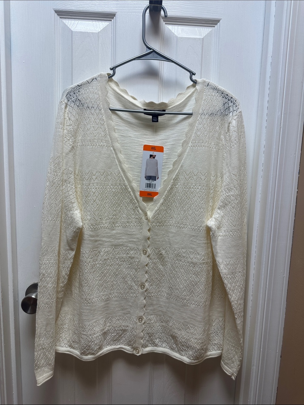 Frye Cream V-Neck Button Front Lace-Knit Cardigan